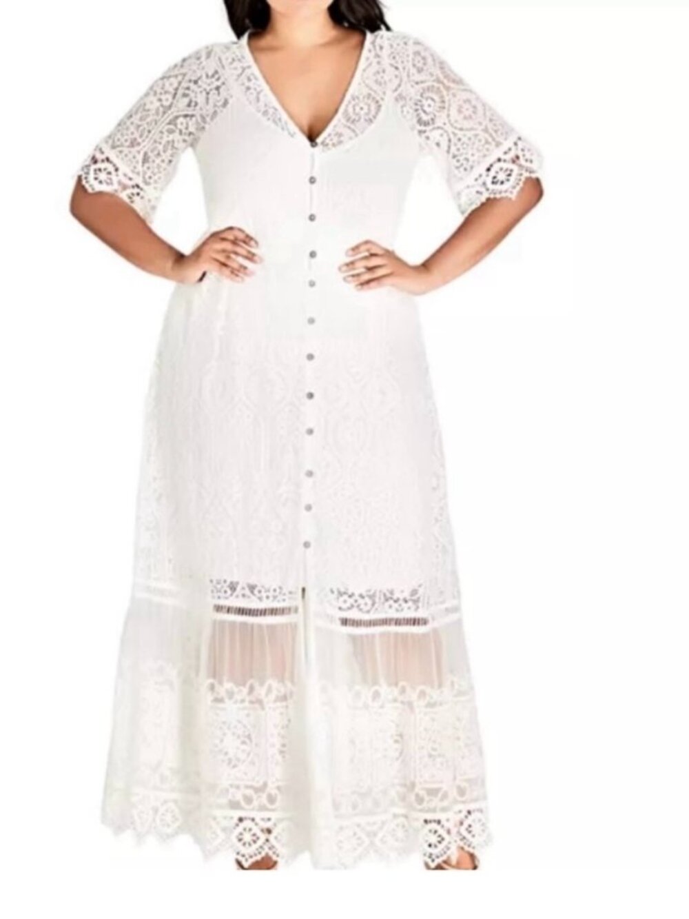 City Chic White/Ivory Lace Midi Dress